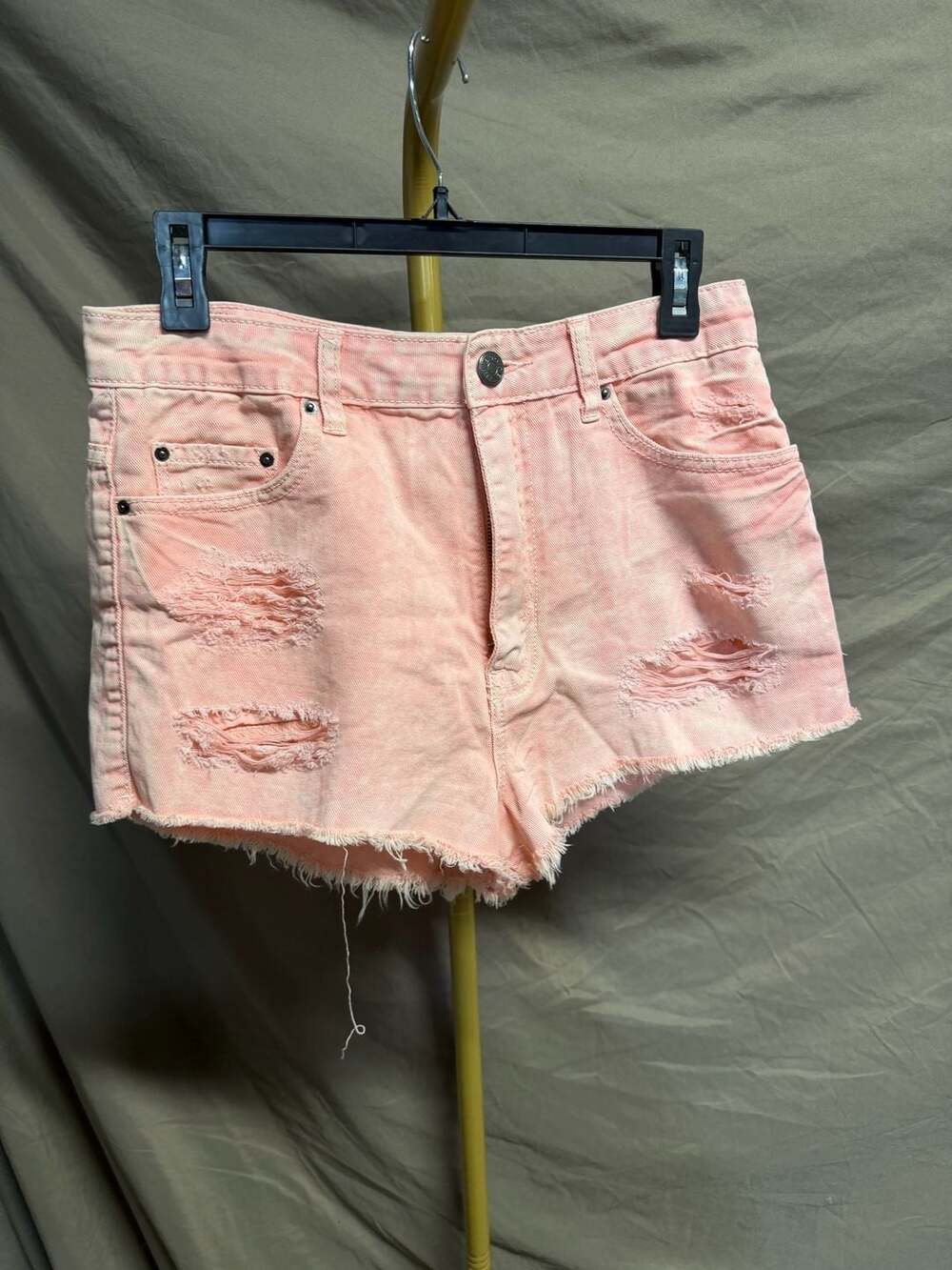 BDG High Rise Dree Cheeky Distressed Pink Denim Shorts